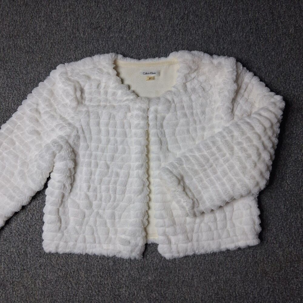 Calvin Klein Faux Fur Cropped Bolero Jacket Cream PM